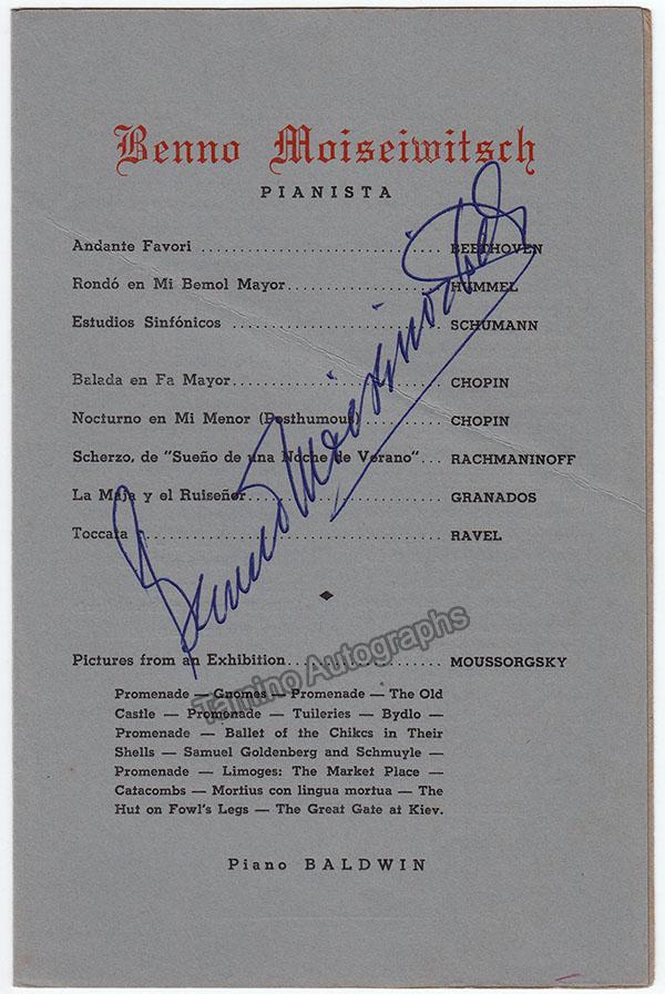 Moiseiwitsch, Benno - Signed Program Havana 1949
