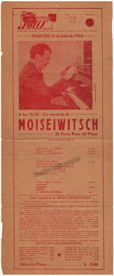 Moiseiwitsch, Benno - Teatro Solis Playbill 1938