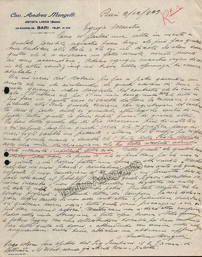 Mongelli, Andrea - Autograph Letter Signed