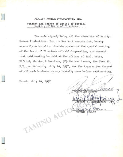 Monroe, Marilyn - Signed Legal Waiver 1957 and Photo