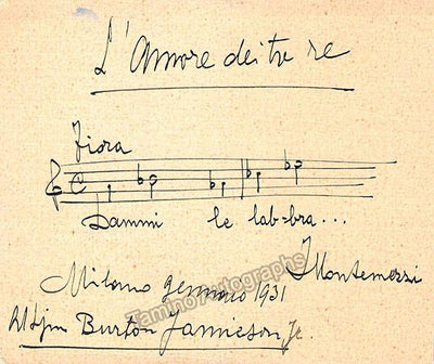 Montemezzi, Italo - Autograph Music Quote Signed in 1931