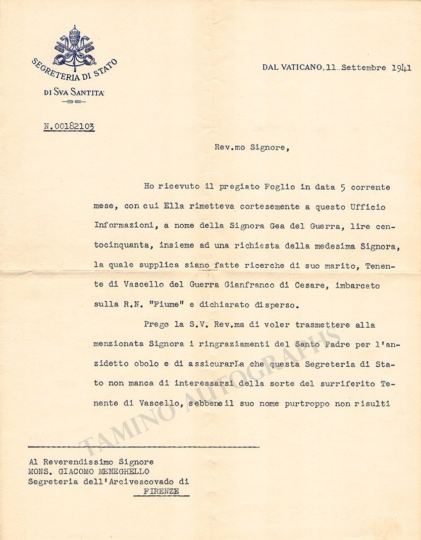 Montini, Giovanni Battista (Pope Paul VI) - Set of two Signed Typed Letters - Tamino