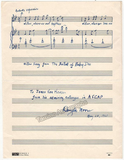 Moore, Douglas - Large Autograph Music Quote Signed 1963