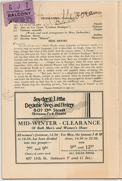 Moore, Grace - Signed Program Washington 1931