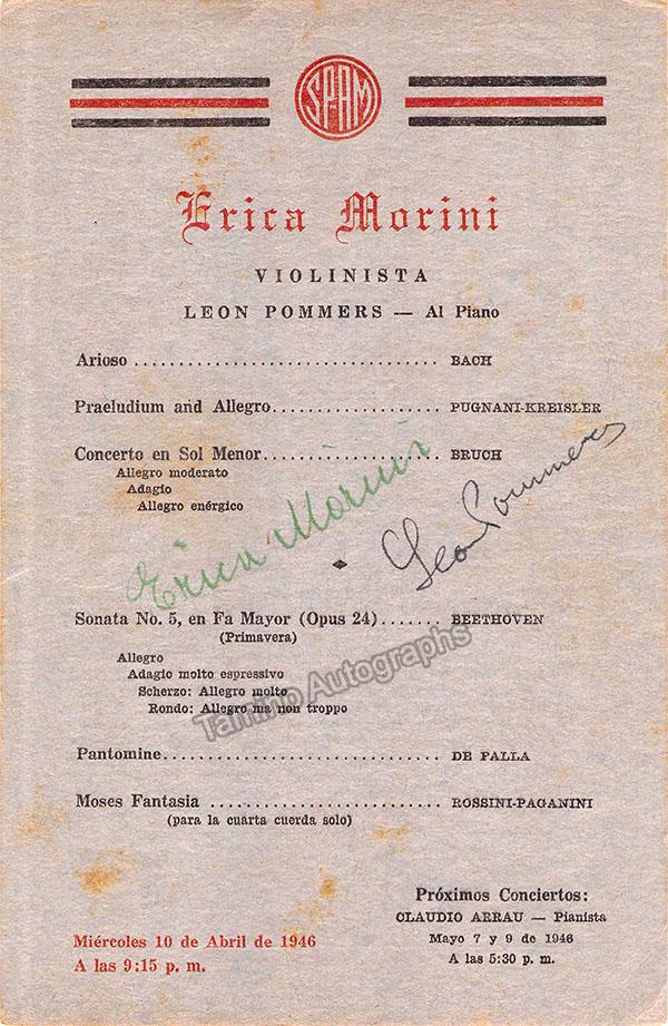 Morini, Erica - Pommers, Leo - Signed Program Havana 1946