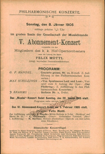 Mottl, Felix - Vienna Philharmonic Orch. - Concert program 1905