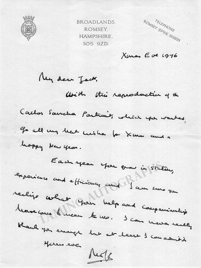 Mountbatten, Louis - Autograph Note Signed 1976