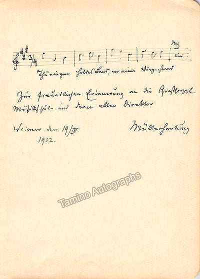 Muller-Hartung, Karl - Autograph Music Quote Signed 1902