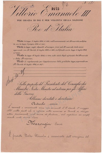 Mussolini, Benito - Emanuele III, Vittorio - Double Signed Document