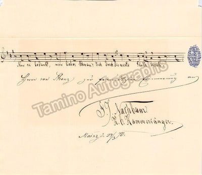 Nachbaur, Franz - Autograph Music Quote from Lohengrin Signed 1870