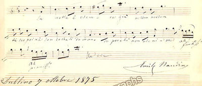 Naudin, Emilio - Autograph Music Quote Signed 1875