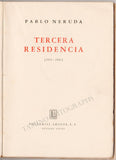 Neruda, Pablo - Signed Book "Tercera Residencia" 1964