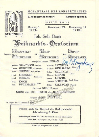 Neugebauer, Karl - Signed Program Vienna 1958