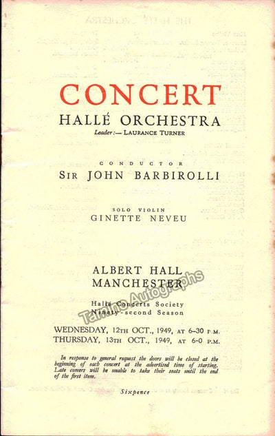Neveu, Ginette and Barbirolli, John - Program 1949
