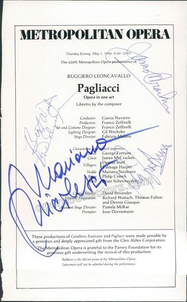 Nicolesco, Mariana - McCracken, James - Fortune, George - Schexnayder, Brian - Signed Cast Page Metropolitan Opera, New York 1986