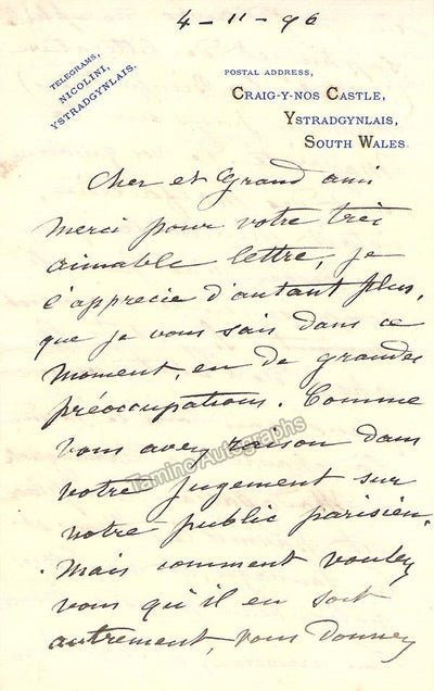 Nicolini, Ernesto - Autograph Letter Signed 1896