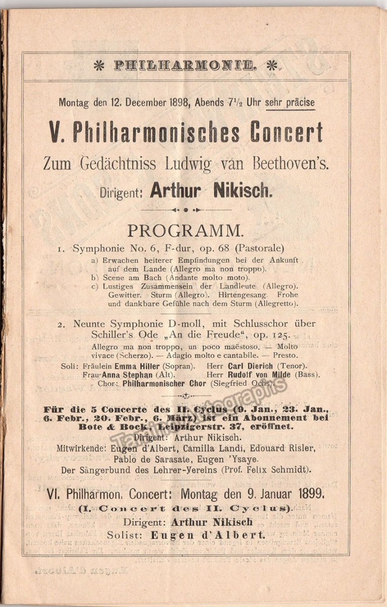 Nikisch, Arthur - Berlin Philharmonic Program with Ticket 1898 - Tamino