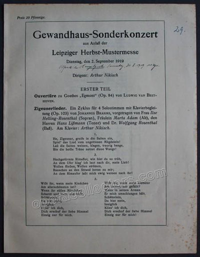Nikisch, Arthur - Concert Program 1919
