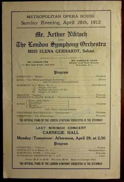 Nikisch, Arthur - Met Opera House Concert Program 1912