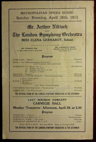 Nikisch, Arthur - Met Opera House Concert Program 1912