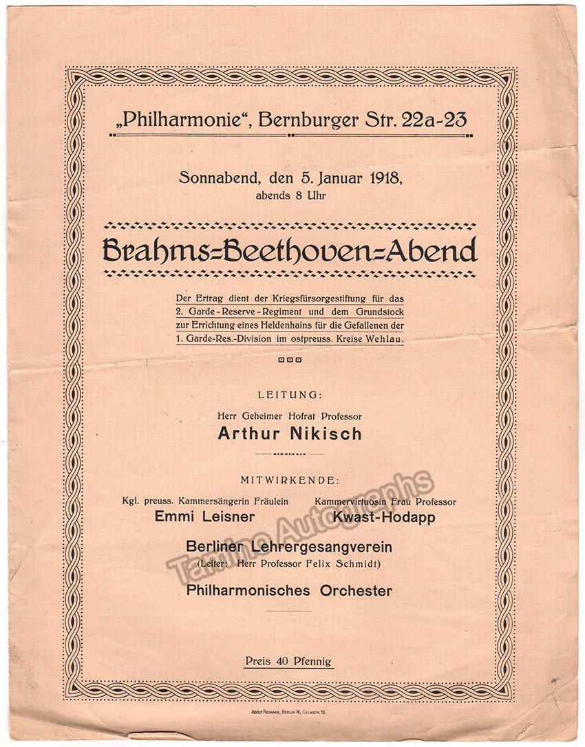 Nikisch, Arthur - Program Lot 1895-1920 - Tamino
