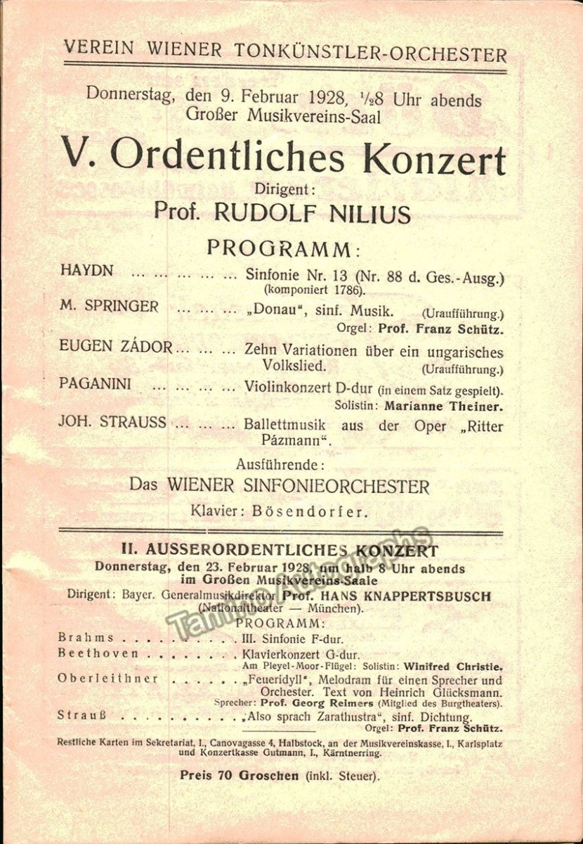 Nilius, Rudolf - Lot of 5 Programs Vienna 1927-1928 - Tamino