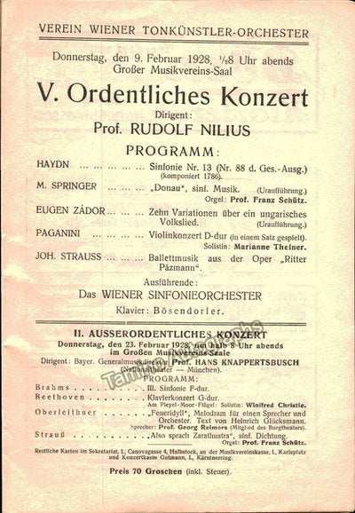 Nilius, Rudolf - Lot of 5 Programs Vienna 1927-1928
