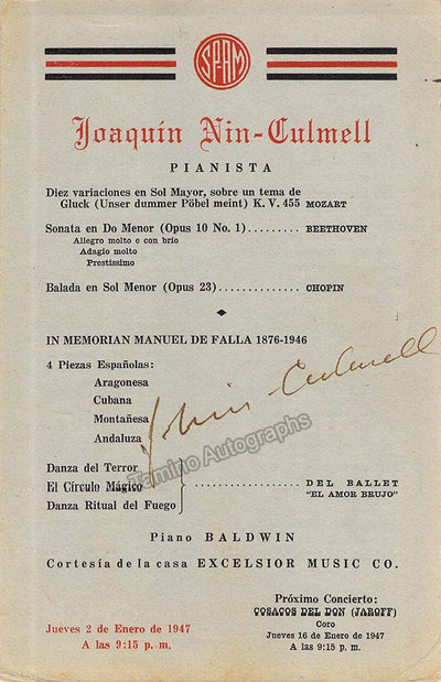 Nin-Culmell, Joaquin - Signed Program Havana 1947