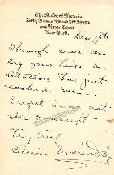 Nordica, Lillian - Autograph Note Signed