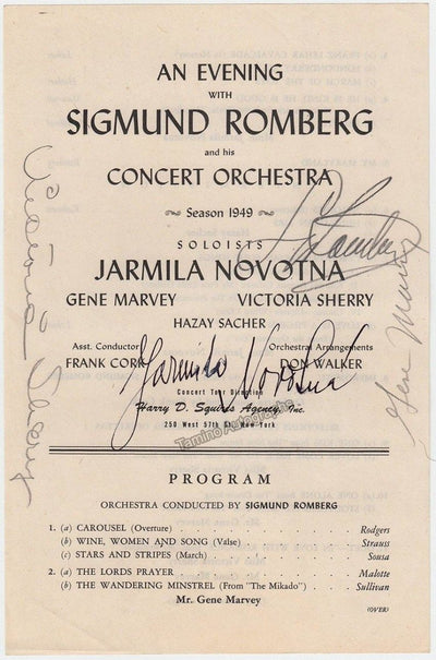 Novotna, Jarmila - Marvey, Gene - Victoria Sherry - Romberg, Sigmund - Signed Concert Program