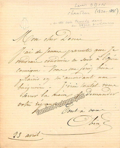 Obin, Louis - Autograph Letter Signed