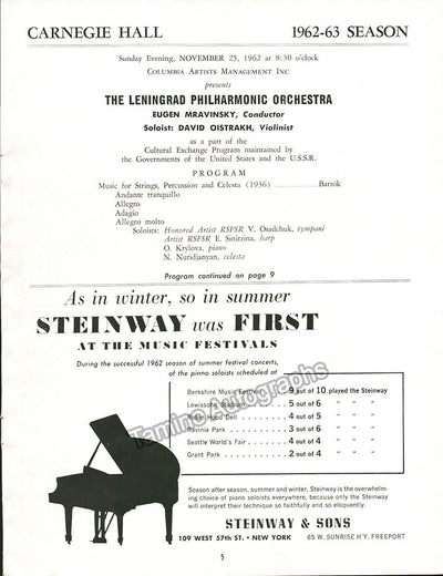 Oistrakh, David - Mravinsky, Yevgeny - Concert Program Carnegie Hall 1962