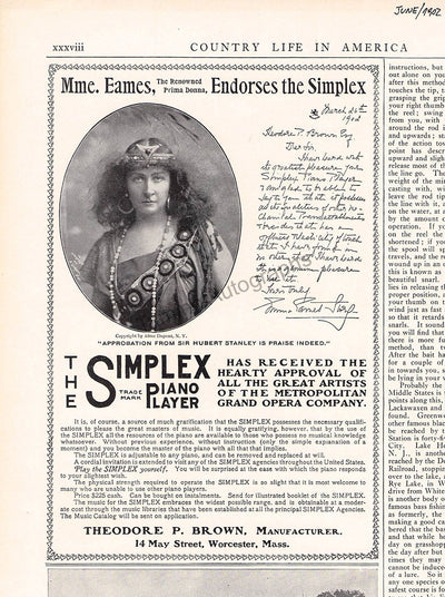 Emma Eames - The Simplex Piano 1902