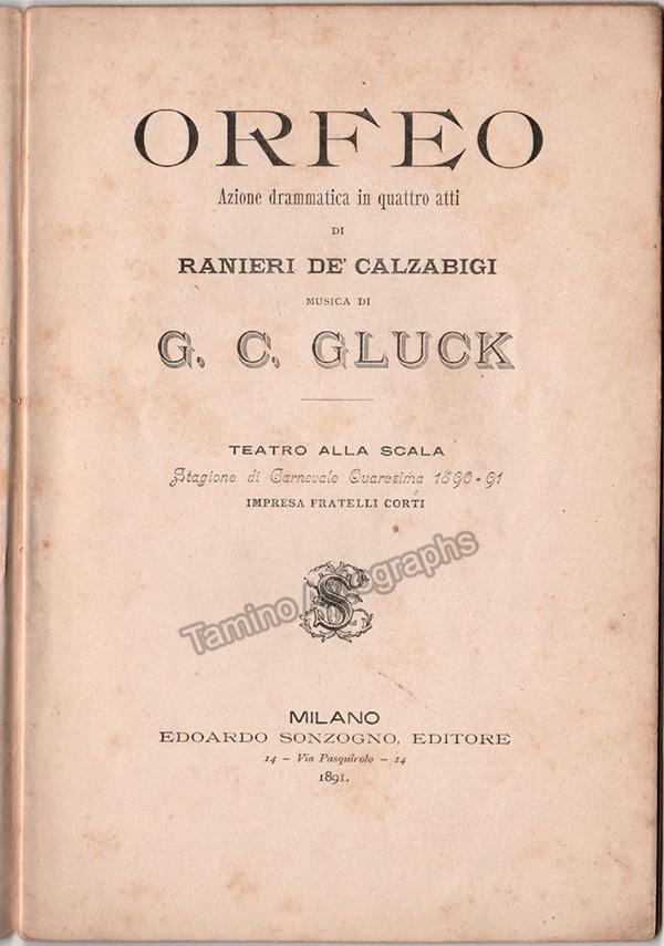 Orfeo - Teatro La Scala Program-Libretto 1891 - Tamino