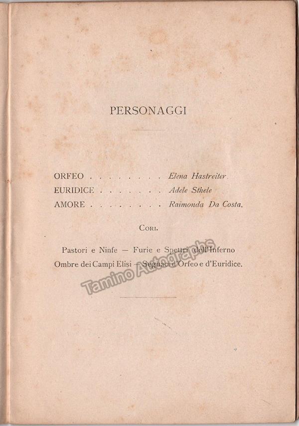Orfeo - Teatro La Scala Program-Libretto 1891 - Tamino