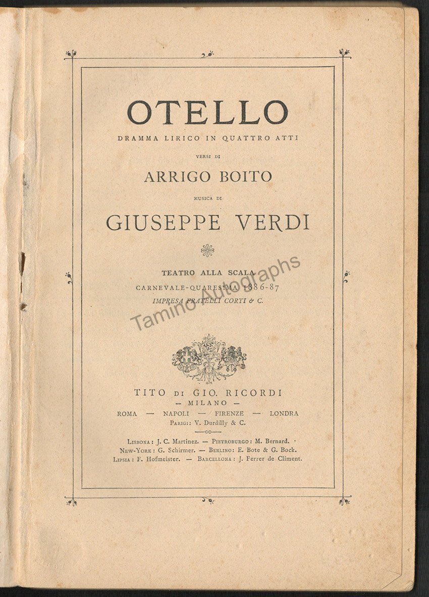 Otello - World Premiere Program-Libretto 1887 - Tamino