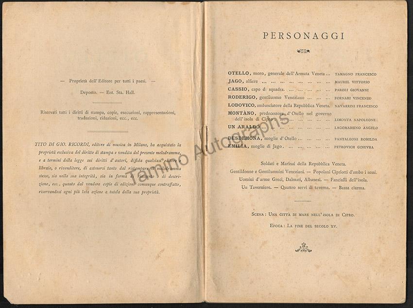 Otello - World Premiere Program-Libretto 1887 - Tamino