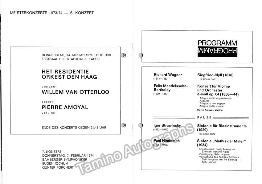 Otterloo, Willem van - Amoyal, Pierre - Signed Program Kassel 1974 - Tamino
