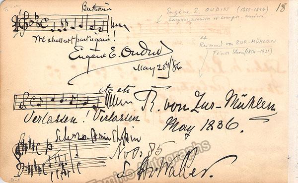 Oudin, Eugene - Von Zur-Muhlen, Raimund - Cramer, Pauline - Robertson, Fanny - Robertson, Sophie - Cotsford, Dick - Autograph Musical Quotes Signed - Tamino
