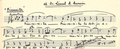 Padilla Sanchez, Jose - Autograph Music Quote Signed 1944