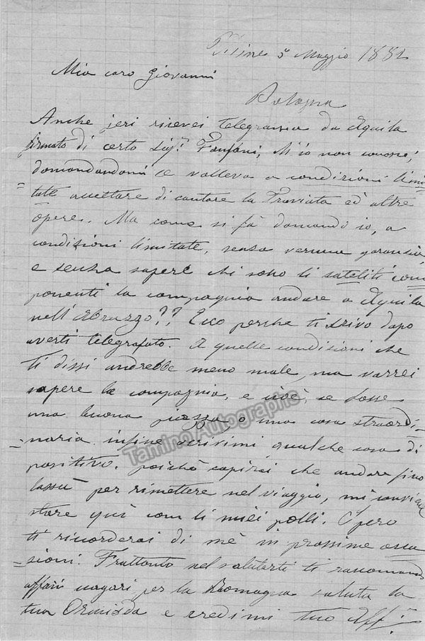 Pantaleoni, Adriano - Autograph Letter Signed 1881 - Tamino