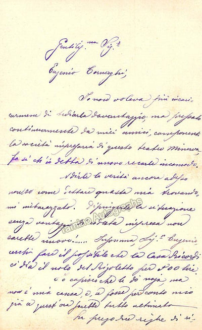Pantaleoni, Adriano - Autograph Letter Signed 1883