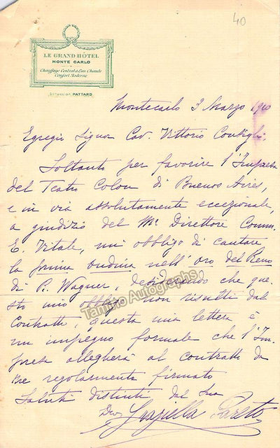 Pareto, Graziella - Autograph Letter Signed 1910