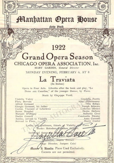 Pareto, Graziella - Signed Program Clip Chicago 1922