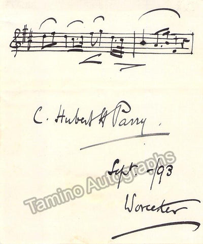 Parry,  Charles Hubert - Autograph Music Quote Signed 1893
