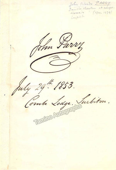 Parry, John Orlando - Signed Album Page 1853