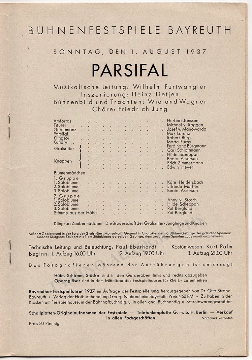 Parsifal - Bayreuth Festival 1937 - Wilhelm Furtwangler - Tamino