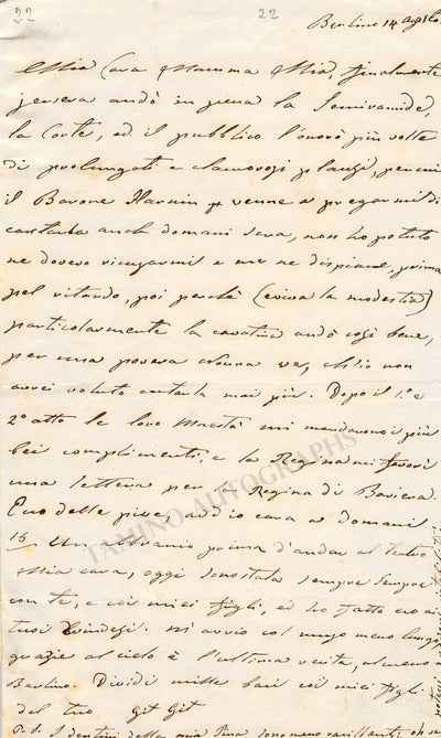 Pasta, Giuditta - Autograph Letter Signed