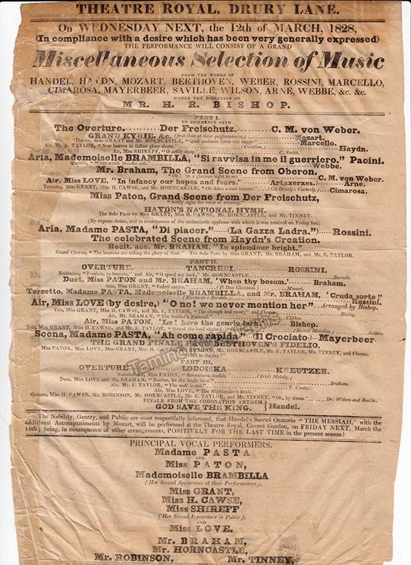 Pasta, Giuditta - Concert Playbill 1828