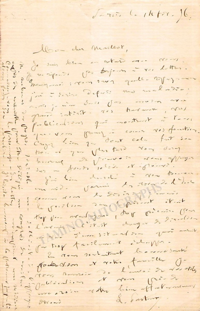 Pasteur, Louis - Autograph Letter Signed 1876 - Tamino